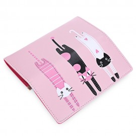 SWEET CAT SNAP FASTENER LONG HORIZONTAL WALLET FOR GIRL (PINK)