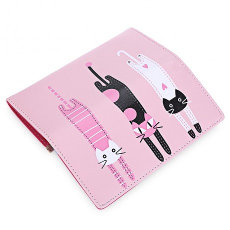 SWEET CAT SNAP FASTENER LONG HORIZONTAL WALLET FOR GIRL (PINK)