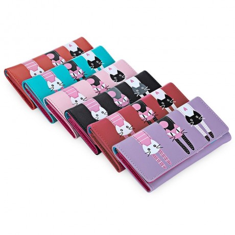 SWEET CAT SNAP FASTENER LONG HORIZONTAL WALLET FOR GIRL (RED)