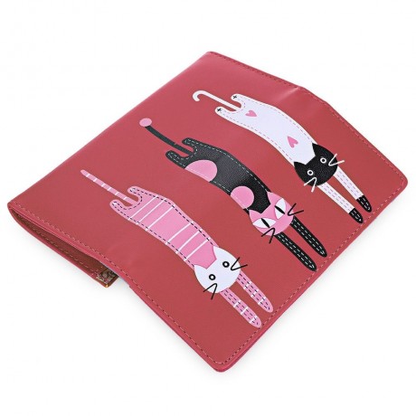 SWEET CAT SNAP FASTENER LONG HORIZONTAL WALLET FOR GIRL (RED)