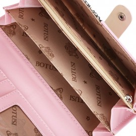 LANDSCAPE IMAGE PRINT LETTER EMBELLISHMENT SNAP FASTENER LONG CLUTCH WALLET (PINK)