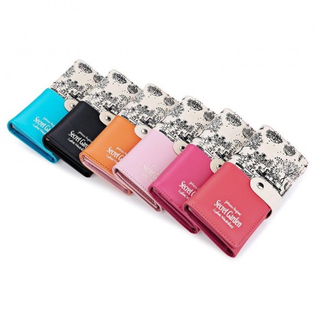 LANDSCAPE IMAGE PRINT LETTER EMBELLISHMENT SNAP FASTENER LONG CLUTCH WALLET (PINK)