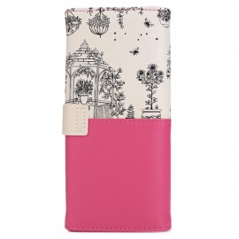 LANDSCAPE IMAGE PRINT LETTER EMBELLISHMENT SNAP FASTENER LONG CLUTCH WALLET (ROSE MADDER)