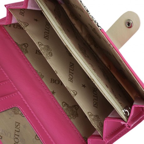 LANDSCAPE IMAGE PRINT LETTER EMBELLISHMENT SNAP FASTENER LONG CLUTCH WALLET (ROSE MADDER)