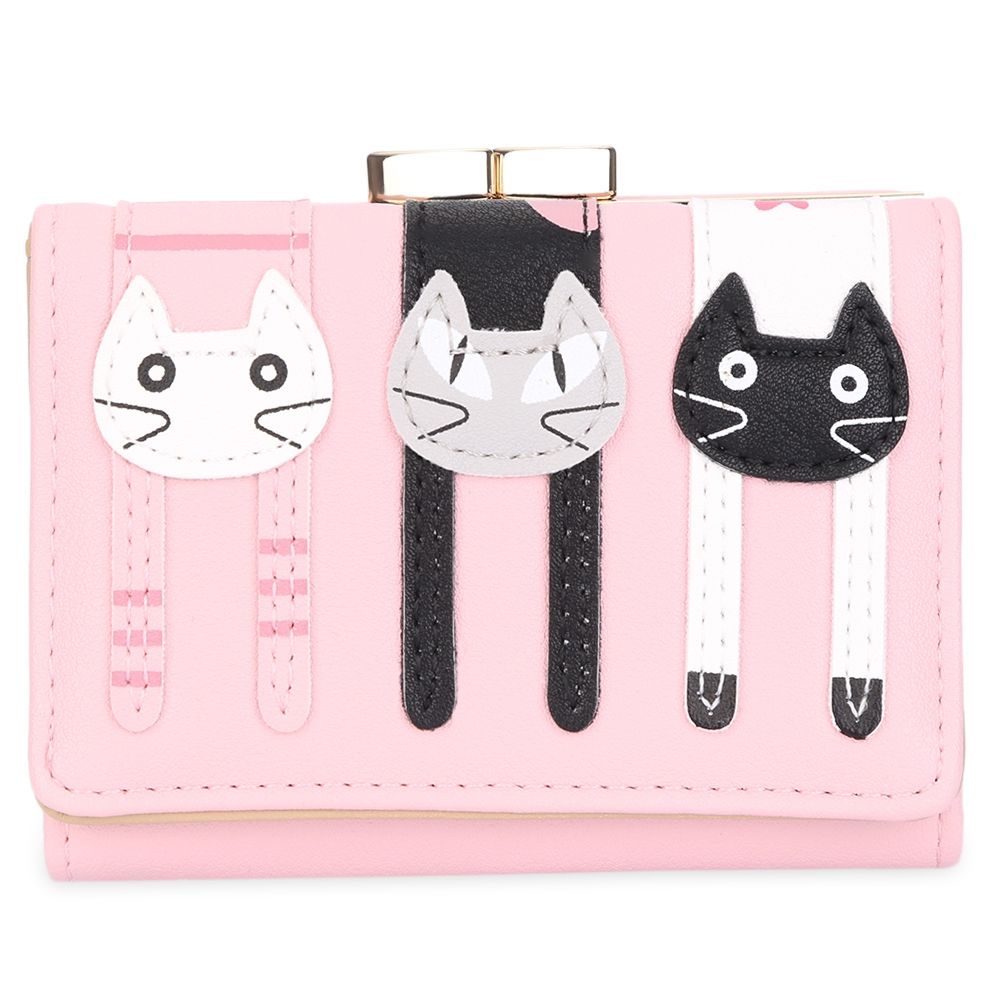 GIRL CUTE CARTOON ANIMAL CAT METAL FRAME CLUTCH SHORT WALLET CARD HOLDER COIN PURSE (PINK)