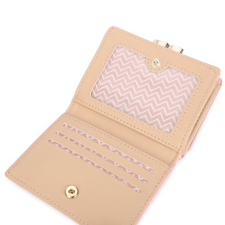 GIRL CUTE CARTOON ANIMAL CAT METAL FRAME CLUTCH SHORT WALLET CARD HOLDER COIN PURSE (PINK)