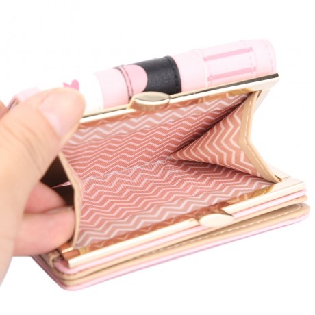 GIRL CUTE CARTOON ANIMAL CAT METAL FRAME CLUTCH SHORT WALLET CARD HOLDER COIN PURSE (PINK)