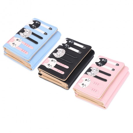 GIRL CUTE CARTOON ANIMAL CAT METAL FRAME CLUTCH SHORT WALLET CARD HOLDER COIN PURSE (PINK)