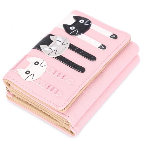 GIRL CUTE CARTOON ANIMAL CAT METAL FRAME CLUTCH SHORT WALLET CARD HOLDER COIN PURSE (PINK)