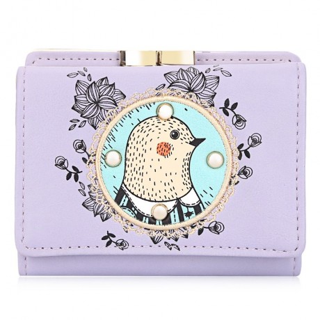CUTE ANIMAL CARTOON WOODCHUCK DESIGN SHORT CLUTCH WALLET (LIGHT PURPLE)