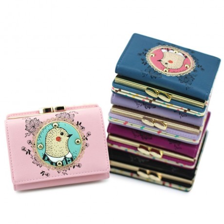 CUTE ANIMAL CARTOON WOODCHUCK DESIGN SHORT CLUTCH WALLET (LIGHT PURPLE)