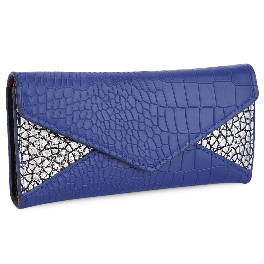 CROCODILE PATTERN WALLET FOR WOMEN WITH MINI BAG (BLUE)