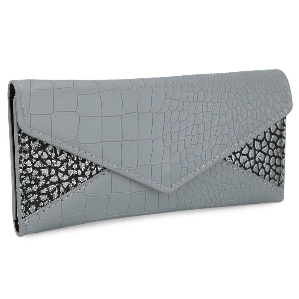 CROCODILE PATTERN WALLET FOR WOMEN WITH MINI BAG (GRAY)