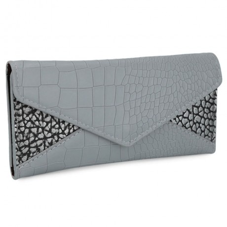 CROCODILE PATTERN WALLET FOR WOMEN WITH MINI BAG (GRAY)