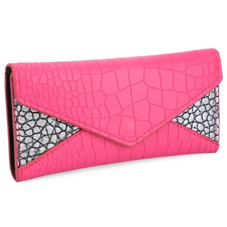 CROCODILE PATTERN WALLET FOR WOMEN WITH MINI BAG (ROSE RED)