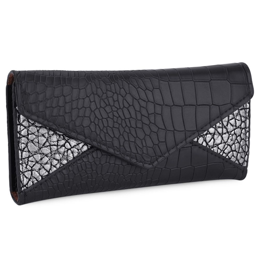 CROCODILE PATTERN WALLET FOR WOMEN WITH MINI BAG (BLACK)
