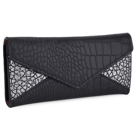 CROCODILE PATTERN WALLET FOR WOMEN WITH MINI BAG (BLACK)