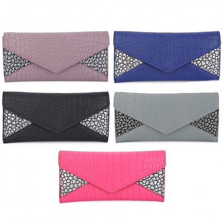 CROCODILE PATTERN WALLET FOR WOMEN WITH MINI BAG (BLACK)