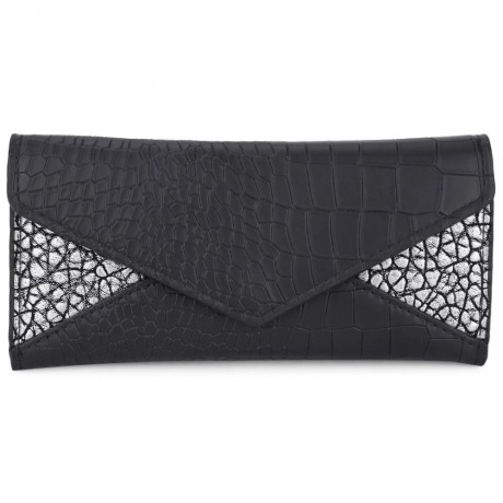 CROCODILE PATTERN WALLET FOR WOMEN WITH MINI BAG (BLACK)