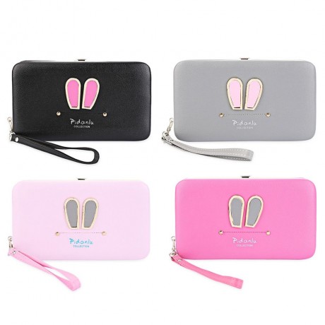 PIDANLU FASHION LONG PHONE BAG MULTI-FUNCTIONAL CUTE RABBIT EAR LADIES WALLET (LIGHT PURPL