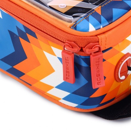 ROSWHEEL 4.8 INCH TOUCH SCREEN BICYCLE FRONT TUBE PHONE BAG HOLDER HANDLEBAR POUCH (ORANGE