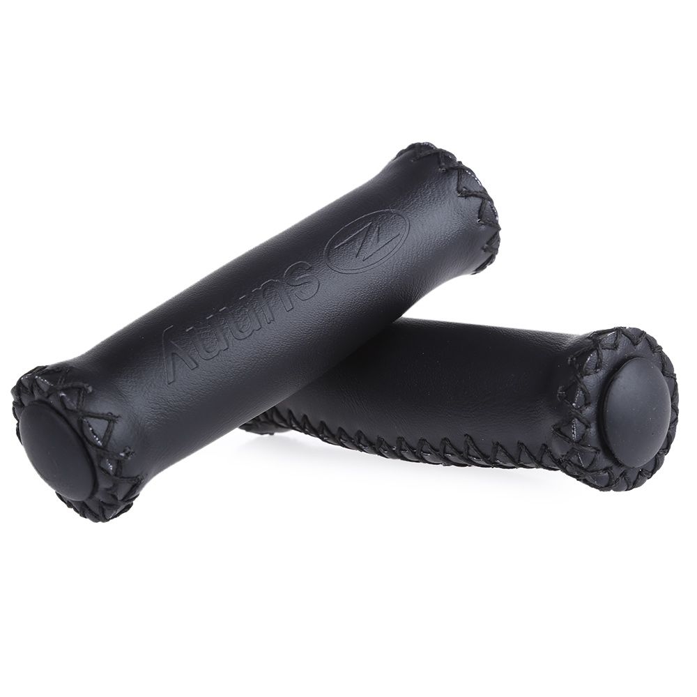 2PCS BIKE SOFT LEATHER HANDMADE HANDLEBAR GRIP BICYCLE ACCESSORIES (BLACK)