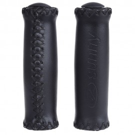 2PCS BIKE SOFT LEATHER HANDMADE HANDLEBAR GRIP BICYCLE ACCESSORIES (BLACK)