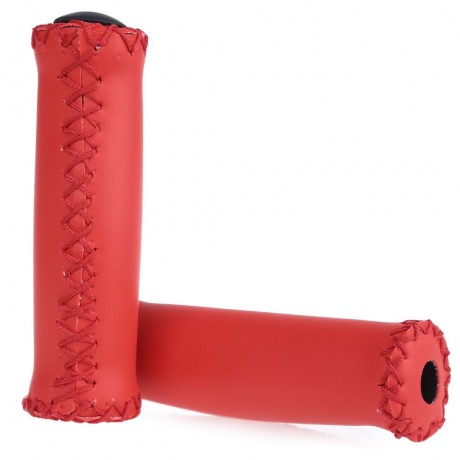 2PCS BIKE SOFT LEATHER HANDMADE HANDLEBAR GRIP BICYCLE ACCESSORIES (RED)