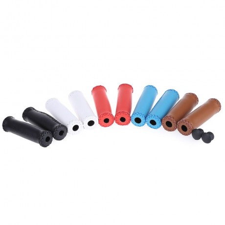 2PCS BIKE SOFT LEATHER HANDMADE HANDLEBAR GRIP BICYCLE ACCESSORIES (RED)