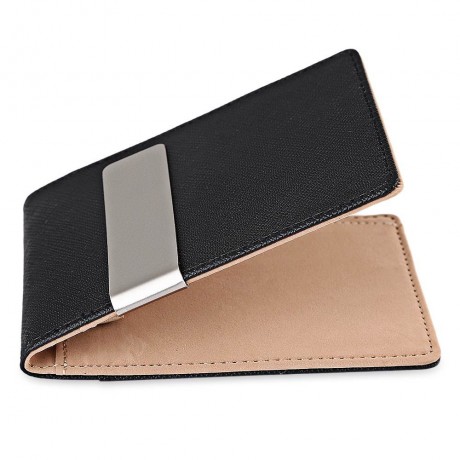 OPEN HORIZONTAL PU LEATHER SHORT HARD MONEY CLIP FOR MEN WOMEN (COFFEE)