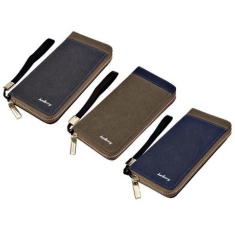 BAELLERRY PATCHWORK CANVAS PORTABLE CLUTCH WALLET FOR MEN (COFFEE)