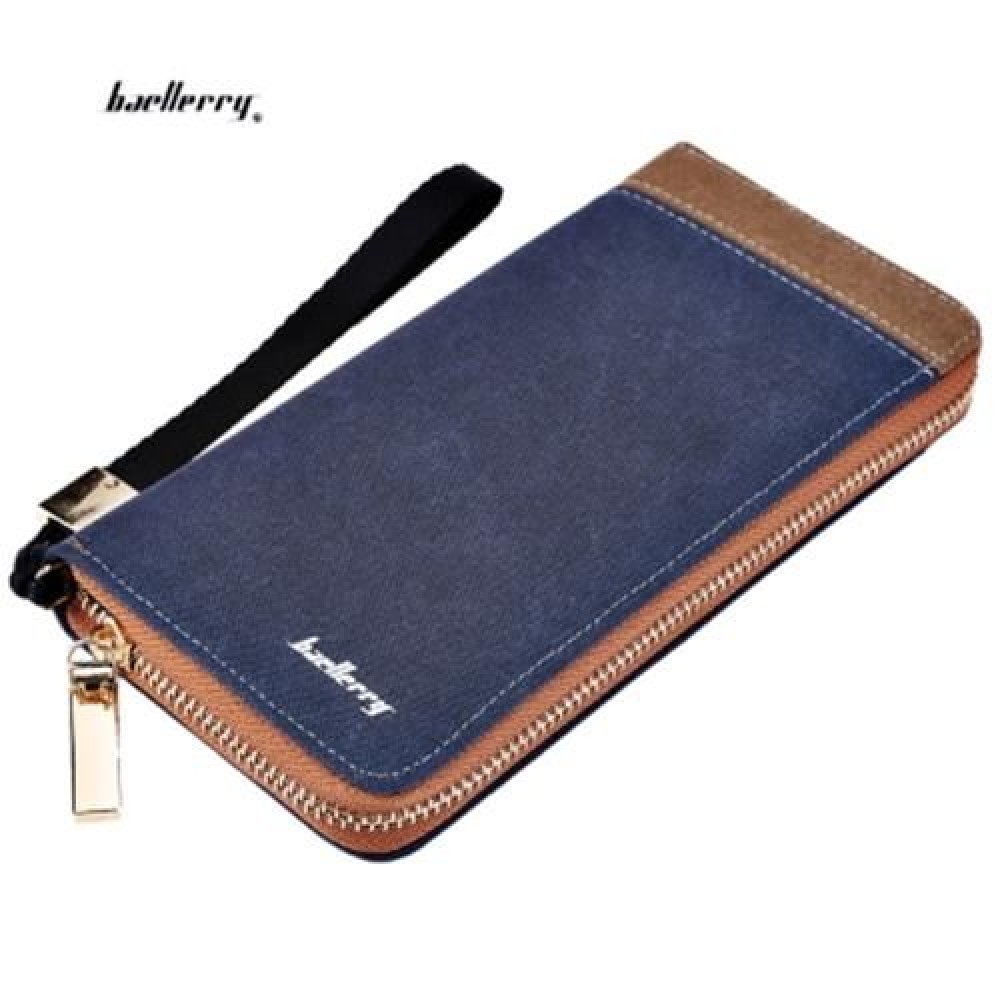 BAELLERRY PATCHWORK CANVAS PORTABLE CLUTCH WALLET FOR MEN (BLUE)