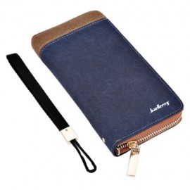 BAELLERRY PATCHWORK CANVAS PORTABLE CLUTCH WALLET FOR MEN (BLUE)
