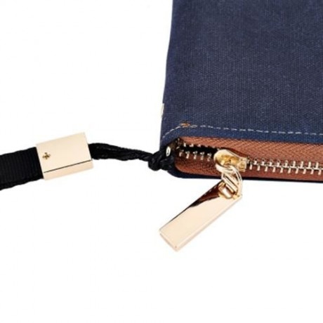 BAELLERRY PATCHWORK CANVAS PORTABLE CLUTCH WALLET FOR MEN (BLUE)