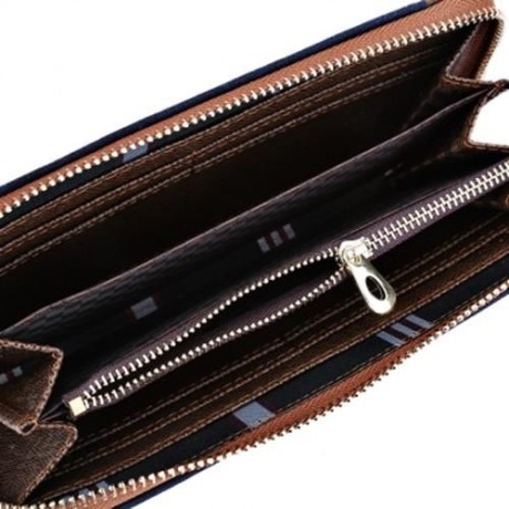 BAELLERRY PATCHWORK CANVAS PORTABLE CLUTCH WALLET FOR MEN (BLUE)