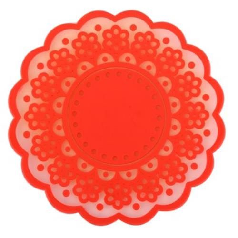 SILICONE LACE FLOWER CUP COASTER PAD NONSLIP CUSHION PLACEMENT (RED)