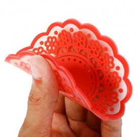 SILICONE LACE FLOWER CUP COASTER PAD NONSLIP CUSHION PLACEMENT (RED)
