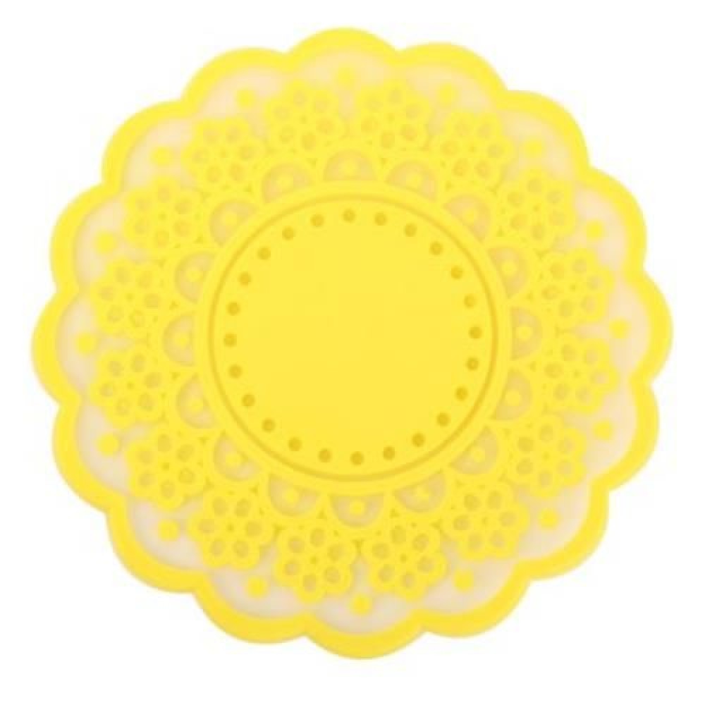 SILICONE LACE FLOWER CUP COASTER PAD NONSLIP CUSHION PLACEMENT (YELLOW)