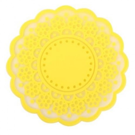 SILICONE LACE FLOWER CUP COASTER PAD NONSLIP CUSHION PLACEMENT (YELLOW)