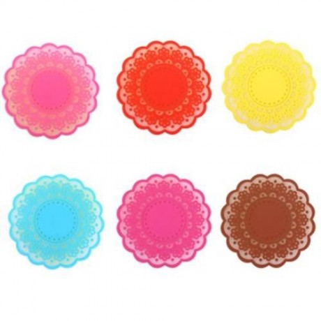 SILICONE LACE FLOWER CUP COASTER PAD NONSLIP CUSHION PLACEMENT (YELLOW)
