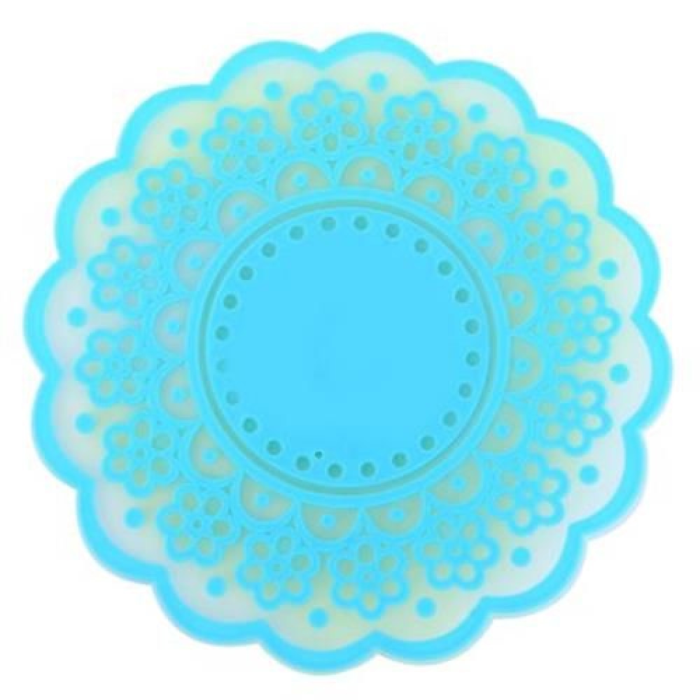 SILICONE LACE FLOWER CUP COASTER PAD NONSLIP CUSHION PLACEMENT (BLUE)