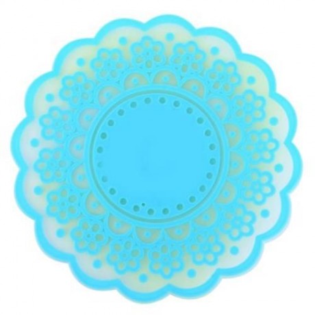 SILICONE LACE FLOWER CUP COASTER PAD NONSLIP CUSHION PLACEMENT (BLUE)