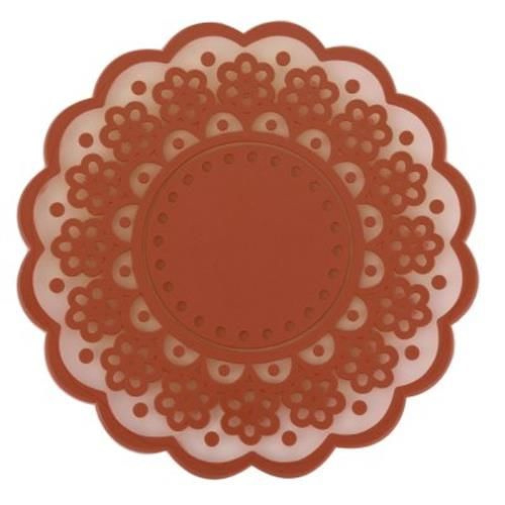 SILICONE LACE FLOWER CUP COASTER PAD NONSLIP CUSHION PLACEMENT (COFFEE)