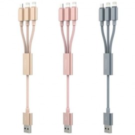 ROCK RCB0436 1.2M USB CHARGING CABLE WITH DUAL 8 PIN ADAPTERS   MICRO USB CONNECTOR NYLON 