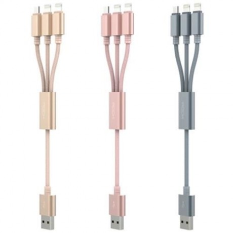 ROCK RCB0436 1.2M USB CHARGING CABLE WITH DUAL 8 PIN ADAPTERS   MICRO USB CONNECTOR NYLON 