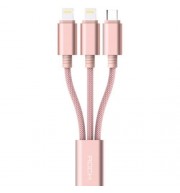 ROCK RCB0436 1.2M USB CHARGING CABLE WITH DUAL 8 PIN ADAPTERS   MICRO USB CONNECTOR NYLON 