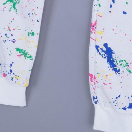 2PCS TRENDY GIRLS GRAFFITI PRINTED ROUND COLLAR TOPS TROUSERS (WHITE)