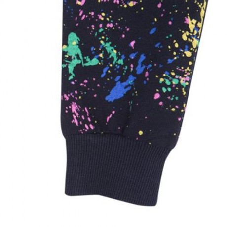 2PCS TRENDY GIRLS GRAFFITI PRINTED ROUND COLLAR TOPS TROUSERS (BLACK)
