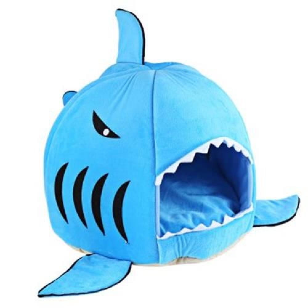 NOVELTY SOFT SHARK MOUTH SHAPE DOGHOUSE PET SLEEPING BED WITH REMOVABLE CUSHION (BLUE)