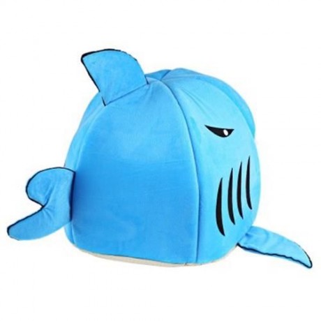 NOVELTY SOFT SHARK MOUTH SHAPE DOGHOUSE PET SLEEPING BED WITH REMOVABLE CUSHION (BLUE)